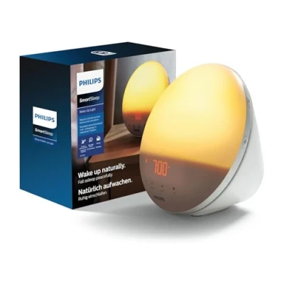 Imagen de Philips SmartSleep Wake up Light luz de cabecera y despertador con USB, Simulación del amanecer colores, 20 niveles brillo, 7 sonidos naturales, Función nocturna, Modelo HF3532/01