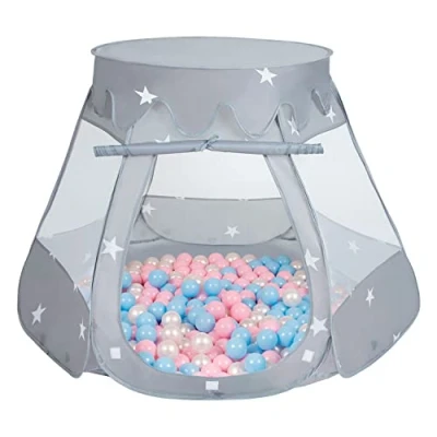 Imagen de Selonis Tienda 105X90cm/300 Bolas De Campaña/Castilo Plegable con 6Cm para Niños, Gris:Babyblue/Rosa Claro/Pearl