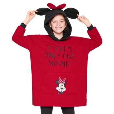 Imagen de Disney Sudaderas con Capucha para Niña, Sudadera Stitch Batamanta Infantil, Bata Manta Polar Oversize Ropa Niñas (Rojo Minnie)