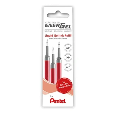 Imagen de Pentel Recarga LRN5 3B para bolígrafo EnerGel 0.5 Ball = 0,25 mm, punta de aguja, 3 unidades, color rojo