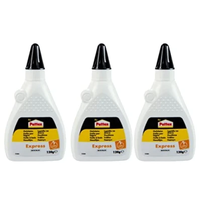 Imagen de Henkel By Pattex Express pegamento para madera transparente y de secado rápido trabajos versátiles encolado manualidades, impermeable en práctica botella, 3 x 120 g