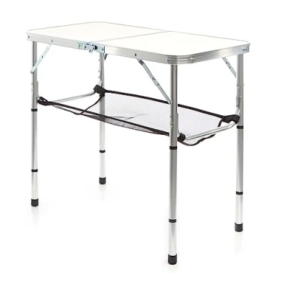 Imagen de Toboli Mesa de Camping en Aluminio Blanca 80x40cm Ajustable Altura a 70/56/44/33cm Plegable