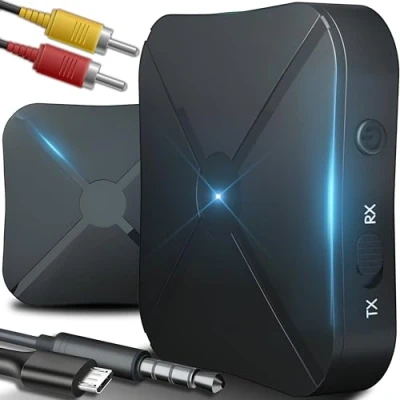 Imagen de Retoo Transmisor Receptor Bluetooth Adaptador Audio Inalámbrico 2w1 Dongle con Cable Auxiliar de 3,5 mm y RCA para TV Coche Estéreo HiFi Altavoces Auriculares
