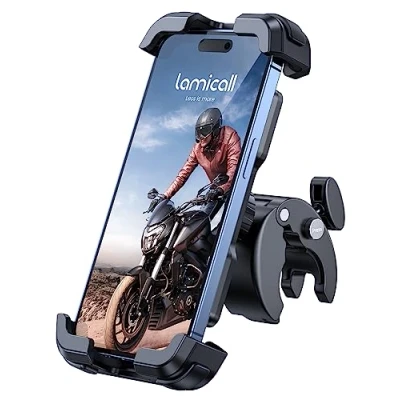 Imagen de Lamicall Soporte Móvil Bicicleta, Moto 360Rotación, Liberación con un Botón, Teléfono Bici para iPhone 16 15 14 13 12 Pro MAX/Plus/Mini, Samsung, Huawei, 4.7 6.8 Smartphone