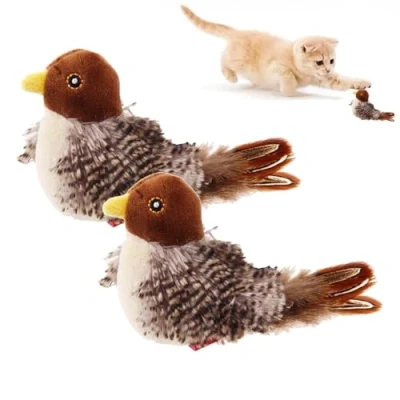 Imagen de LLELEMAMO Celery Pets Cat Toy Simulated Chirping Bird Flapping Wings, Interactive Automatic Flappy Squeaky for Bored Indoor Cats to Play Alone, Relieve Boredom (Chirping *2)