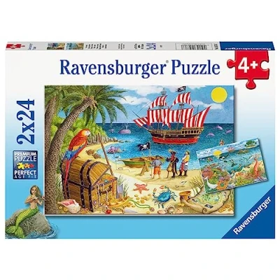 Imagen de Ravensburger Puzzle Piratas y sirenas, Colección 2 x 24, de 24 Piezas, para Niños, Edad Recomendada 4+ Años
