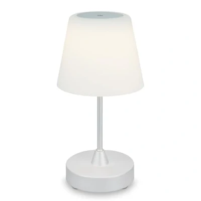 Imagen de Briloner lámpara de mesa LED a pilas, regulable, cristal sin cable, función táctil, 3.300K blanco cálido, cromo mate, 300x125 mm (HxD)