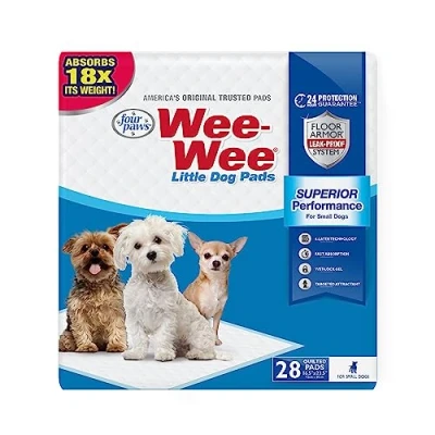Imagen de Four Paws Superior Performance Pee Pads Little Wee Almohadillas para Entrenamiento de Perros y Cachorros, Polialgodón, Blanco, 16.5&quot; x 23.5&quot; (28 Count)