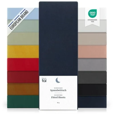 Imagen de Blumtal Basics Set de 2 Sábana Bajera Ajustable Microfibra Cepillada para colchón 25 27 cm Altura, Cama 100: 100 x 200 30cm, Azul Oscuro