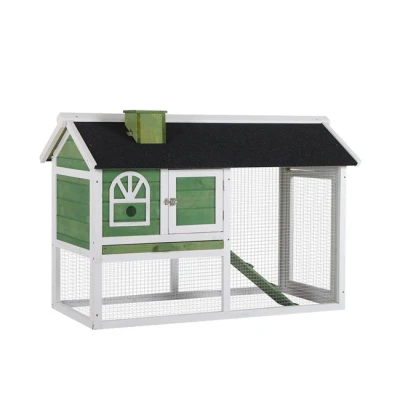 Imagen de PawHut Conejera de Madera 120x60x79 cm Jaula para Conejos Grande con Techo Asfáltico Bandeja Extraíble Escalera y Chimenea Exterior Verde