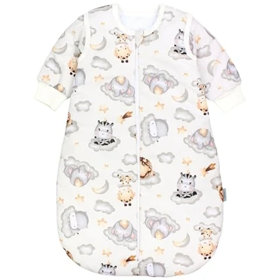Imagen de TupTam Sacco nanna Baby materiali certificati OEKO TEX con maniche extra 2,5 TOG unisex, Animales de Safari en Nubes/Beige/Gris, 68 74