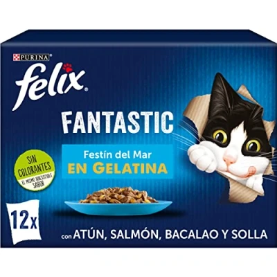 Imagen de Purina Felix Fantastic Festín Gelatina Selección Surtido de Pescados Pack 6 x [12 100 g] Total 7200 g