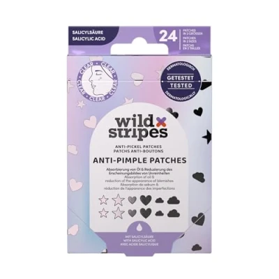 Imagen de Wild Stripes Anti Pimple Patches Holo Clear Parches con ácido salicílico para cuidado dirigido día y noche Rápidos efectivos Antiacné puntos negros Piel imperfecciones 24 uds