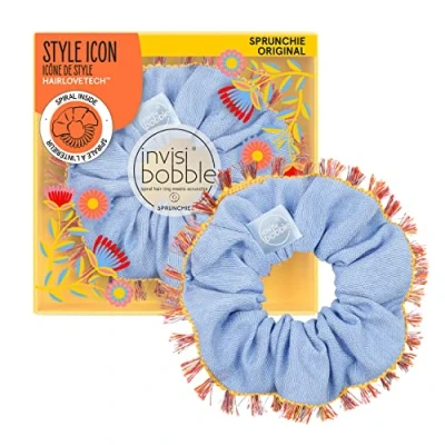 Imagen de Invisibobble Sprunchie coletero azul Hola Lola x1 Scrunchie de tela con goma pelo en espiral al interior edición limitada Coleteros confortable