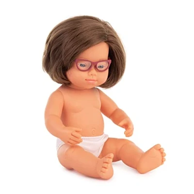 Imagen de Miniland 31110 Down Syndrome Muñeca bebé caucásica con Gafas de 38cm, Color multicultural, 38,1 cm (31110)