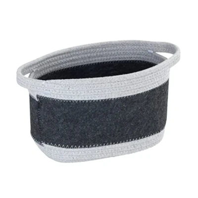 Imagen de WENKO Cesta de Fieltro BEA M, con Dos Asas Blancas, Fabricada poliéster Reciclado Color Gris Oscuro y Mimbre Blanco, 80% / 20% algodón, 5 litros, 24 x 16 cm