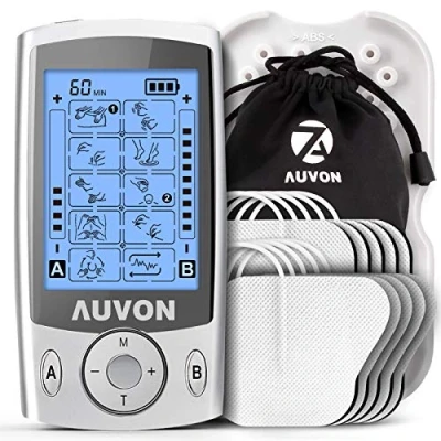 Imagen de AUVON TENS electroestimulador Digital, de doble canal para aliviar el dolor, unidad con 20 modos, 10 piezas electrodos premium 2&quot;x 2&quot; diseño patentado