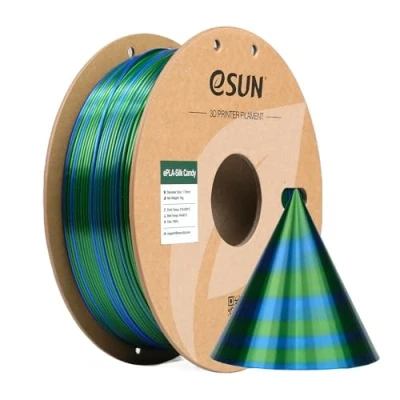 Imagen de eSUN Filamento PLA Caramelo Seda 1.75mm, Sedoso Multicolor Impresora 3D PLA, 1KG Carrete para Impresoras 3D，Azul Verde