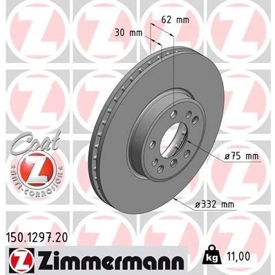 Imagen de ZIMMERMANN COAT Z 150.1297.20 Disco de freno 332 30 8/5 5 120 ventilación interna revestido altamente carbonizado BMW: X5