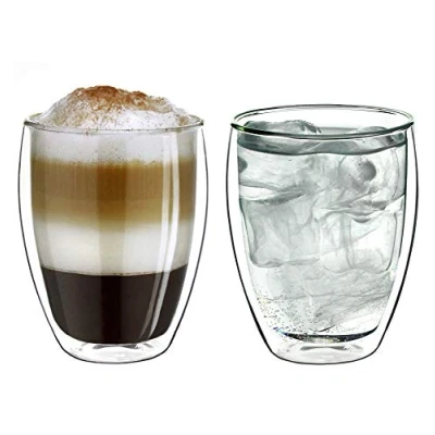 Imagen de Creano Tazas de capuchino doble pared 250ml DG Hoch, vaso térmico grande vidrio borosilicato, vasos café, té, latte Set 01: 2x 2 piezas (paquete 1)