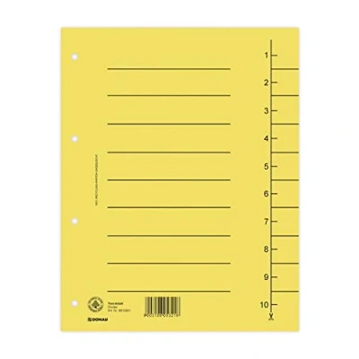 Imagen de DONAU 8610001 11 Separadores (100 unidades, cartón reciclado, 250 g/m², 4 orificios), color amarillo