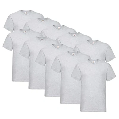Imagen de Fruit of the Loom Camiseta Valueweight de cuello en V para hombre (10 unidades), 10 x gris + 1 bloque hlkauf, L