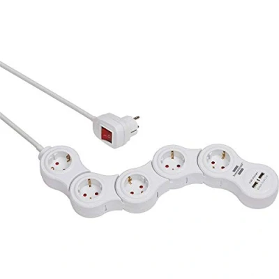 Imagen de Brennenstuhl Vario Power regleta de enchufes con carga USB y 5 tomas corriente variable (cable 1,4 m, versátil flexible, 2 puertos USB) blanco