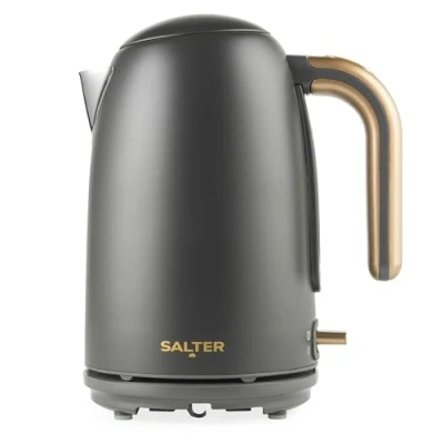 Imagen de Hervidor Salter Pebble 1.7 L, hervido rápido, filtro extraíble, indicador de nivel agua, base giratoria 360, ventana visualización, protección contra herv seco, 3 kW, gris/dorado, EK6085CBVDE