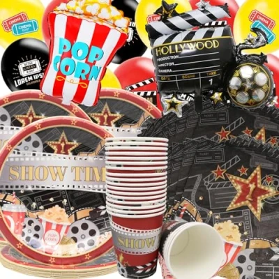 Imagen de Doyomtoy Vajilla de Fiesta Película 74 Piezas Juego Decoración Cumpleaños Platos Vasos Pañuelos Globos Infantil