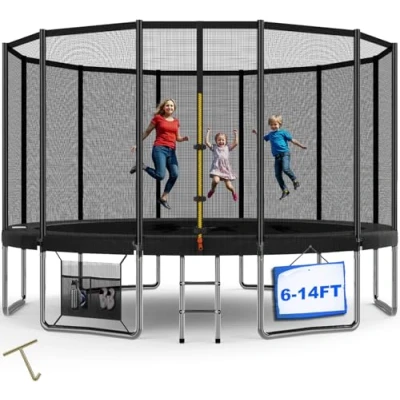 Imagen de Devoko Cama Elástica Exterior para Niños Ø 183/228/305/366/427 cm, Trampolines con Malla de Zapatos, Escalera, Red Seguridad, Capacidad Carga 150 kg