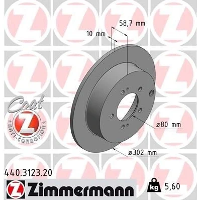 Imagen de ZIMMERMANN COAT Z 440.3123.20 Disco de freno 302 10 8/5 5 114 macizo revestido MITSUBISHI: Lancer 8 Limousine, 8, Outlander 2 SUV