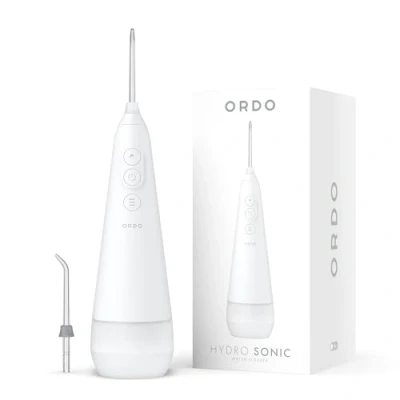 Imagen de Ordo Irrigador bucal para dientes inalámbrico, IPX7 impermeable, 3 ajustes de presión, portátil, recargable, recomendado por profesionales dentales, color blanco