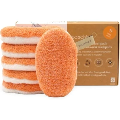 Imagen de waschies Juego de 6 almohadillas desmaquillantes y limpieza lavables, edición albaricoque, reutilizables, respetuosas con la piel, hipoalergénicas, supersuaves para adultos jóvenes, todos los