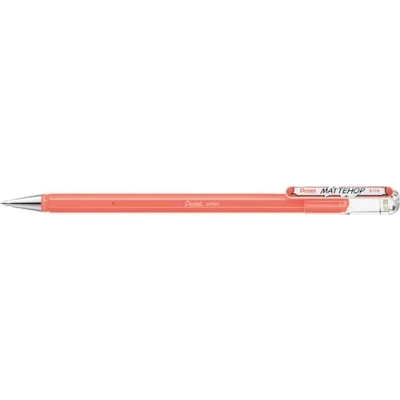 Imagen de Pentel K110 VP2X Mattehop Bolígrafo de tinta gel con alta opacidad en acabado mate, modelo tapa, 1 unidad, color coral