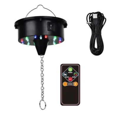 Imagen de Qussedser Luces giratorias de motor bola discoteca con control remoto, 18 LED para rotador espejo 12, 16, 20 y 24 pulgadas (no incluye bola)