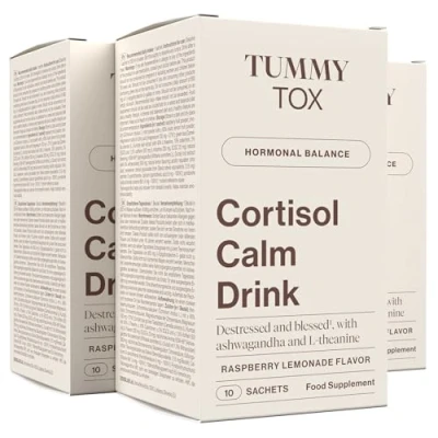 Imagen de Cortisol Calm Drink con Ashwagandha KSM 66, Magnesio, L Teanina, Te Verde Suplemento Reductor del Cortisol, Dormir bien Adultos 30 Sobres para Días Tummy Tox