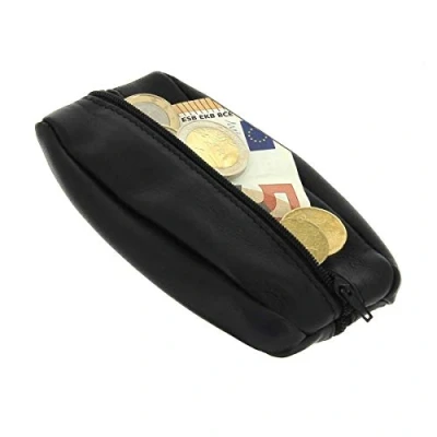 Imagen de Karl Loven Monedero para Hombre, de Piel auténtica, tamaño pequeño, Negro, Ligero, Fino y Resistente, Doble Compartimento Moneda, Billete, Llavero, Negro 2., Talla única,