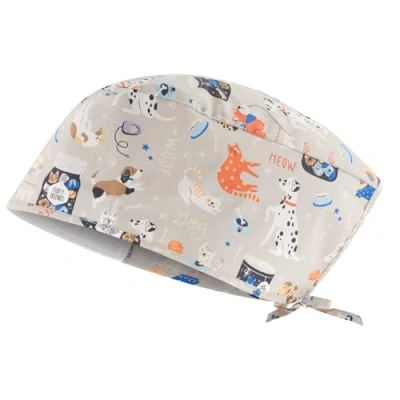 Imagen de B well Adelina gorro quirúrgico ajustado para enfermera, de mujer, accesorios personal médico (perros/gatos)