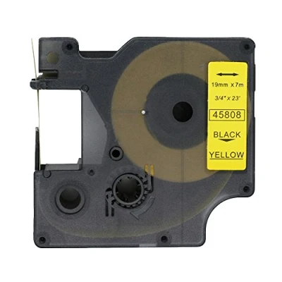 Imagen de BROVACS 1 paquete de cinta etiquetas negra sobre amarilla compatible con DYMO D1 45808 19 mm 3/4 pulgadas OPA2308