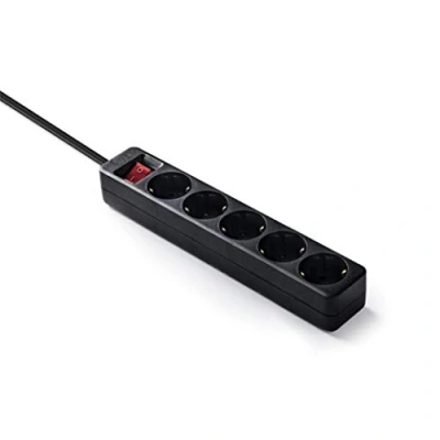 Imagen de Famatel 9/705 N Regleta ecosockets 5 Interruptor Luminoso 1,5 Metros hasta 3500W Protección Infantil Base enchufes Múltiple Orientación Tomas a 45º Evita consumos Fantasma Negro