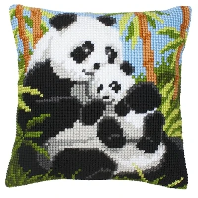 Imagen de Vervaco Punto DE Cruz Kit Cojin Decorativo Familia Pandas Manualidades Adultos Decoracion Bordar Principiantes Completo DIY Bordado Creativo Regalo ca. 40x40 cm Cross Stitch Embroidery