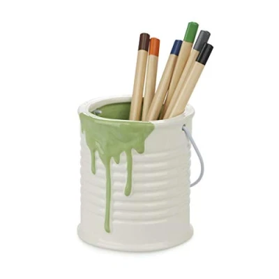Imagen de Balvi Portalápices Painty Color Verde y Blanco Bote para lápices Original Divertido en Forma de BOT