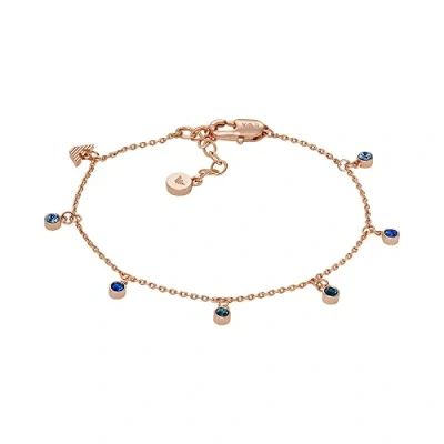 Imagen de Emporio Armani Pulsera para Mujer Logo Sentimental, Longitud: 170mm+35mm, Ancho: 3.1mm, Altura: 3.1mm de Latón Oro Rosa, EGS3015221, Azul y Dorado