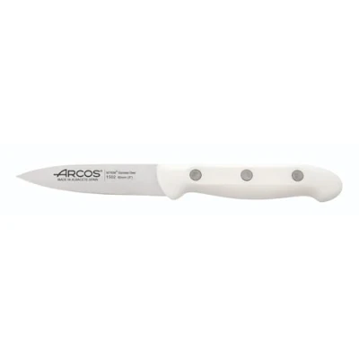 Imagen de Arcos Cuchillo pelador Acero Inoxidable Nitrum. pelar frutas y verduras. Mango ergonómico polipropileno Hoja 80 mm. Innovación, elegancia. Serie Artika. Color blanco.