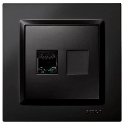 Imagen de Simon Toma RJ45 Cat 5e, Enchufe de Empotrar, Conector Cable Ethernet, Parerd Empotrable, Serie 10, Fácil Instalar, Incluye Marco, Tapa y Mecanismo, Color Negro