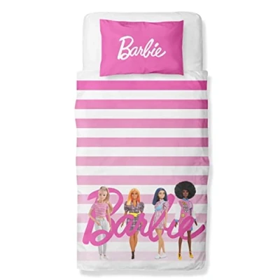 Imagen de Barbie Character World Brands Juego de Funda edredón para Cama Individual, diseño Flores, Reversible, 2 Caras, Incluye Almohada a Juego, polialgodón