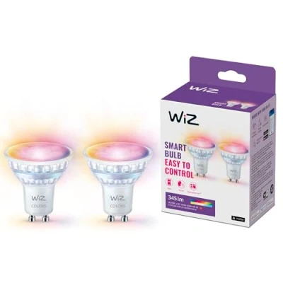 Imagen de WiZ Bombilla LED inteligente GU10 de cristal 50W, con 16 millones colores, Wi Fi/Bluetooth, control por voz/aplicación, funciona Google Home, Alexa y HomeKit, pack 2 bombillas