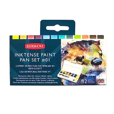 Imagen de Derwent 2302636 Set de Paleta Acuarelas Inktense n.1 con 12 Colores, Soluble en Agua, Ideal para Dibujar y Pintar Papel o Tejidos, Calidad Profesional, Tamaño Viaje