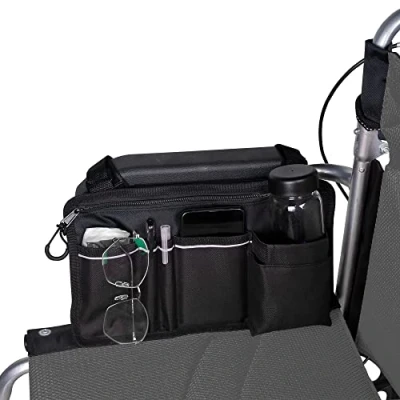 Imagen de bolsa lateral para silla de ruedas, reposabrazos doble cara con soporte taza y tira reflectante, la mayoría sillas andadores o ruedas