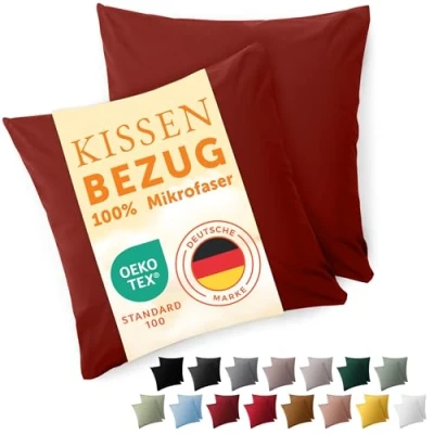 Imagen de Blumtal Fundas de Almohada 60x60 cm (Juego 2) cojín Microfibra para sofá con Cierre Sobres, Extra Suaves y Lavables, Certificado Oeko Tex Rojo Oscuro